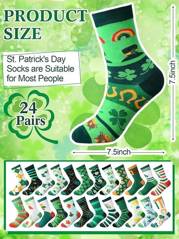 Shinymoon 24 Pairs St. Patricks Day Socks Bulk Fancy Funny Novelty Shamrock Socks for Women Girls Holiday Gifts in Saudi Arabia