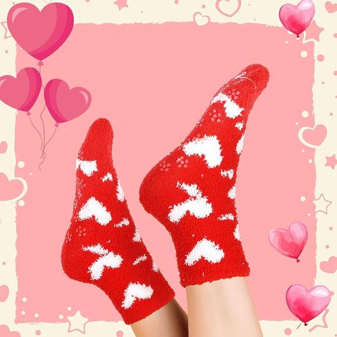 Foaincore 20 Pairs Valentine‘S Day Fuzzy Socks for Woman with Drawstring Gift Bags Set Fluffy Comfortable Fluffy Socks Colorful Warm Winter Comfort Slippers Holiday Sock for Galentine‘S Day Gifts in Saudi Arabia