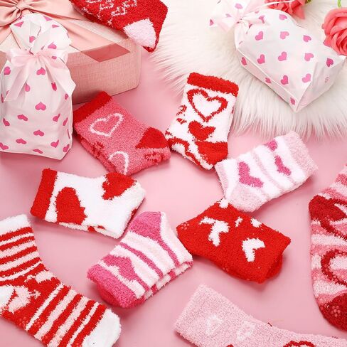 Foaincore 20 Pairs Valentine‘S Day Fuzzy Socks for Woman with Drawstring Gift Bags Set Fluffy Comfortable Fluffy Socks Colorful Warm Winter Comfort Slippers Holiday Sock for Galentine‘S Day Gifts in Saudi Arabia