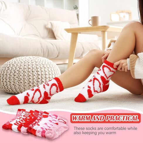 Foaincore 20 Pairs Valentine‘S Day Fuzzy Socks for Woman with Drawstring Gift Bags Set Fluffy Comfortable Fluffy Socks Colorful Warm Winter Comfort Slippers Holiday Sock for Galentine‘S Day Gifts in Saudi Arabia