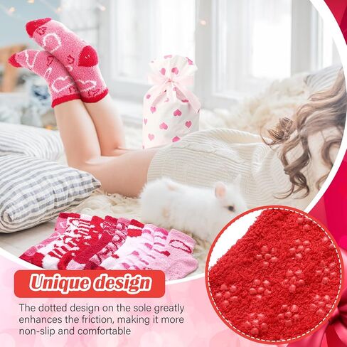 Foaincore 20 Pairs Valentine‘S Day Fuzzy Socks for Woman with Drawstring Gift Bags Set Fluffy Comfortable Fluffy Socks Colorful Warm Winter Comfort Slippers Holiday Sock for Galentine‘S Day Gifts in Saudi Arabia
