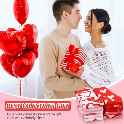 Foaincore 20 Pairs Valentine‘S Day Fuzzy Socks for Woman with Drawstring Gift Bags Set Fluffy Comfortable Fluffy Socks Colorful Warm Winter Comfort Slippers Holiday Sock for Galentine‘S Day Gifts in Saudi Arabia