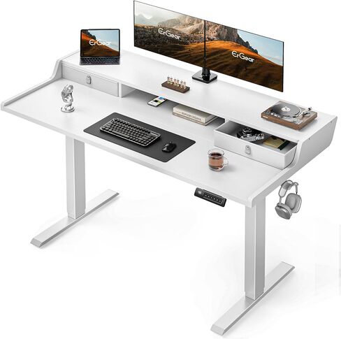 ErGear Electric Standing Desk with Drawers, 48″ x 24″ Gaming Table Compatible Monitor Stand, Stand up Desks, Home Office Height-Adjustable Desk with Storage Shelf, 4 Preset Heights, Vintage Brown in Saudi Arabia