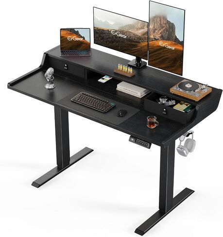 ErGear Electric Standing Desk with Drawers, 48″ x 24″ Gaming Table Compatible Monitor Stand, Stand up Desks, Home Office Height-Adjustable Desk with Storage Shelf, 4 Preset Heights, Vintage Brown in Kuwait