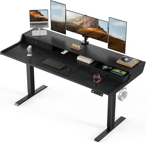 ErGear Electric Standing Desk with Drawers, 48″ x 24″ Gaming Table Compatible Monitor Stand, Stand up Desks, Home Office Height-Adjustable Desk with Storage Shelf, 4 Preset Heights, Vintage Brown in Kuwait