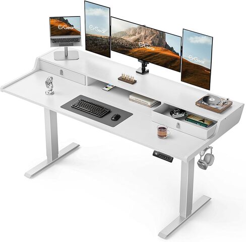 ErGear Electric Standing Desk with Drawers, 48″ x 24″ Gaming Table Compatible Monitor Stand, Stand up Desks, Home Office Height-Adjustable Desk with Storage Shelf, 4 Preset Heights, Vintage Brown in Kuwait