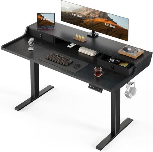 ErGear Electric Standing Desk with Drawers, 48″ x 24″ Gaming Table Compatible Monitor Stand, Stand up Desks, Home Office Height-Adjustable Desk with Storage Shelf, 4 Preset Heights, Vintage Brown in Kuwait