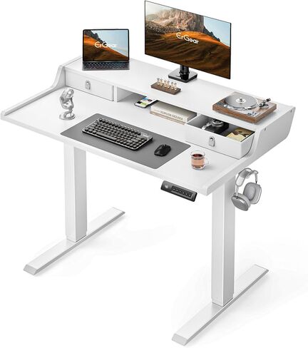 ErGear Electric Standing Desk with Drawers, 48″ x 24″ Gaming Table Compatible Monitor Stand, Stand up Desks, Home Office Height-Adjustable Desk with Storage Shelf, 4 Preset Heights, Vintage Brown in Kuwait