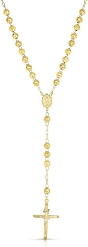 Floreo 10k Yellow Gold or Tri-Gold 6mm Rosary with Virgin Mary Medal and Crucifix of Jesus Cross Pendant Chain Necklace in Saudi Arabia