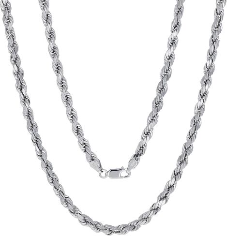 Nuragold 10K الذهب الأبيض الحقيقي 4 مم الصلبة حبل سلسلة قطع الماس قلادة (20 "-30") مجوهرات إيطالية للرجال in Saudi Arabia