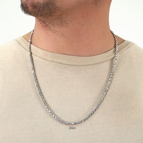 Nuragold 10K الذهب الأبيض الحقيقي 4 مم الصلبة حبل سلسلة قطع الماس قلادة (20 "-30") مجوهرات إيطالية للرجال in Saudi Arabia