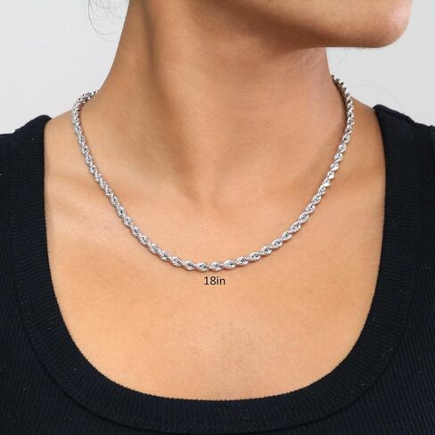 Nuragold 10K الذهب الأبيض الحقيقي 4 مم الصلبة حبل سلسلة قطع الماس قلادة (20 "-30") مجوهرات إيطالية للرجال in Saudi Arabia