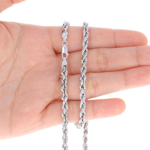 Nuragold 10K الذهب الأبيض الحقيقي 4 مم الصلبة حبل سلسلة قطع الماس قلادة (20 "-30") مجوهرات إيطالية للرجال in Saudi Arabia