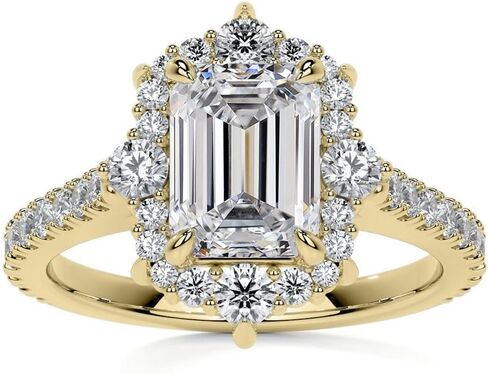 2CT-4CT خاتم الخطوبة العنقودية هالو مويسانيتي خاتم الزواج للنساء وعد الهدايا لها | فضة استرلينية 925، ذهب خالص 10/14/18 قيراط ومقاس 4-12 in Kuwait