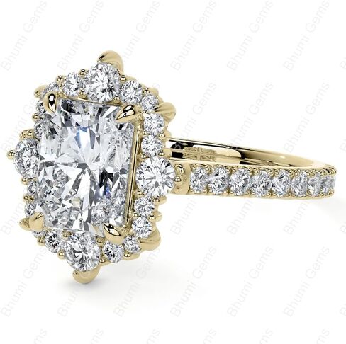 2CT-4CT خاتم الخطوبة العنقودية هالو مويسانيتي خاتم الزواج للنساء وعد الهدايا لها | فضة استرلينية 925، ذهب خالص 10/14/18 قيراط ومقاس 4-12 in Kuwait