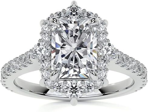 2CT-4CT خاتم الخطوبة العنقودية هالو مويسانيتي خاتم الزواج للنساء وعد الهدايا لها | فضة استرلينية 925، ذهب خالص 10/14/18 قيراط ومقاس 4-12 in Kuwait