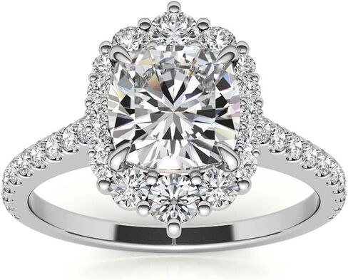 2CT-4CT خاتم الخطوبة العنقودية هالو مويسانيتي خاتم الزواج للنساء وعد الهدايا لها | فضة استرلينية 925، ذهب خالص 10/14/18 قيراط ومقاس 4-12 in Kuwait