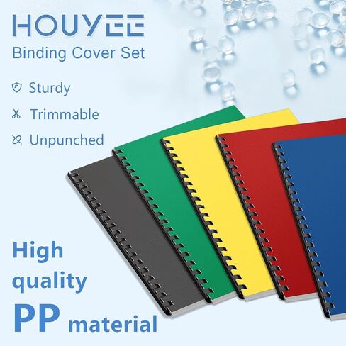 HOUYEE 50 Pack 16 Mil Binding Presentation Covers,Sand-Textured Polycovers,8-1/2" x 11" Letter Size Un-Punched Binding Covers 5 Multi Colors (Black, Yellow, Red, Green, Blue) in Saudi Arabia