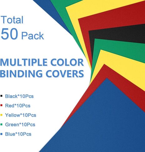 HOUYEE 50 Pack 16 Mil Binding Presentation Covers,Sand-Textured Polycovers,8-1/2" x 11" Letter Size Un-Punched Binding Covers 5 Multi Colors (Black, Yellow, Red, Green, Blue) in Saudi Arabia