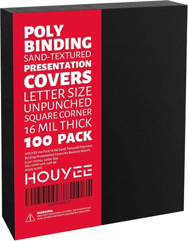 HOUYEE 50 Pack 16 Mil Binding Presentation Covers,Sand-Textured Polycovers,8-1/2" x 11" Letter Size Un-Punched Binding Covers 5 Multi Colors (Black, Yellow, Red, Green, Blue) in Saudi Arabia