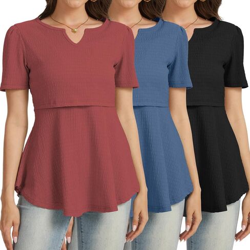 Bearsland Women's Nursing Top 3pack Short Sleeve V-Neck Nursing Shirt Breastfeeding Shirts in Saudi Arabia