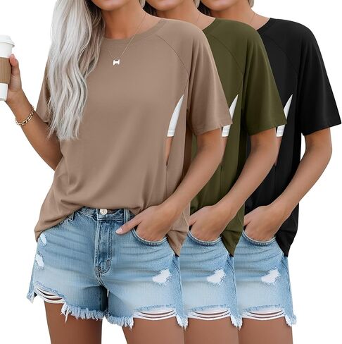 3 Pack Women's Oversized Nursing Shirts Short Sleeve Breastfeeding Maternity Tops Hidden Zipper Pregnancy Clothes in Saudi Arabia