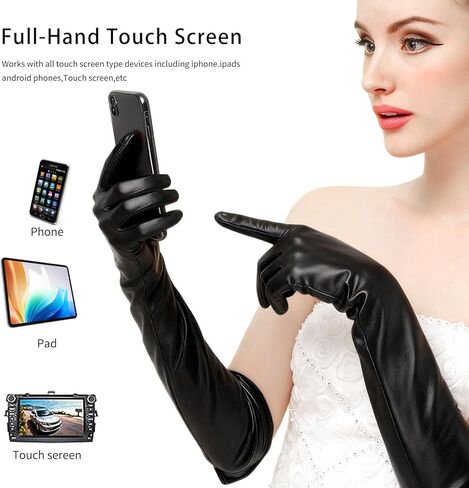 #&? HASHTAG AND WHAT CK01 50cm Long Silk Lined Goatskin Touchscreen Gloves - Elegant Opera Evening Gloves, Luxury Gift Boxed in Saudi Arabia