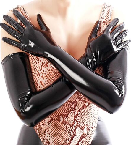 Women's Shiny Long Gloves Faux Leather Wet Look Arm Length Gloves for Ladies in Kuwait