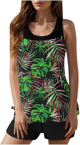 Tankini Swimsuits for Women Tummy Control Swim Tank and Shorts 2 Piece Bathing Suit Floral Vacation Modest Swimwear in Saudi Arabia