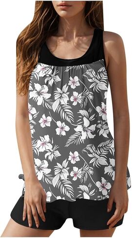 Tankini Swimsuits for Women Tummy Control Swim Tank and Shorts 2 Piece Bathing Suit Floral Vacation Modest Swimwear in Saudi Arabia