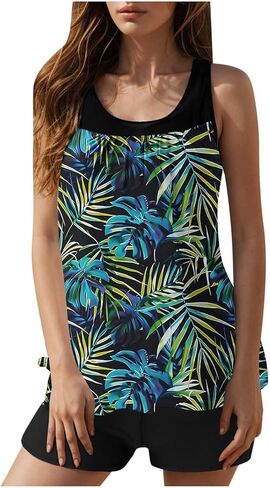 Tankini Swimsuits for Women Tummy Control Swim Tank and Shorts 2 Piece Bathing Suit Floral Vacation Modest Swimwear in Saudi Arabia