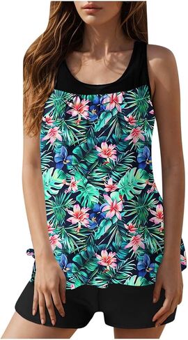 Tankini Swimsuits for Women Tummy Control Swim Tank and Shorts 2 Piece Bathing Suit Floral Vacation Modest Swimwear in Saudi Arabia