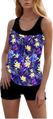 Tankini Swimsuits for Women Tummy Control Swim Tank and Shorts 2 Piece Bathing Suit Floral Vacation Modest Swimwear in Saudi Arabia