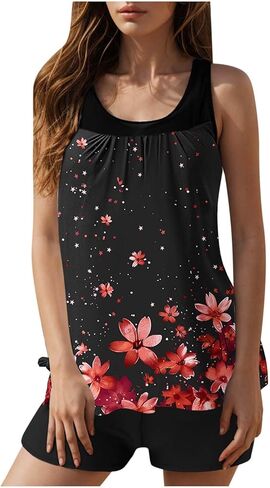 Tankini Swimsuits for Women Tummy Control Swim Tank and Shorts 2 Piece Bathing Suit Floral Vacation Modest Swimwear in Saudi Arabia