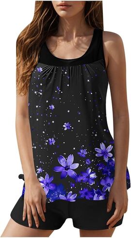 Tankini Swimsuits for Women Tummy Control Swim Tank and Shorts 2 Piece Bathing Suit Floral Vacation Modest Swimwear in Saudi Arabia