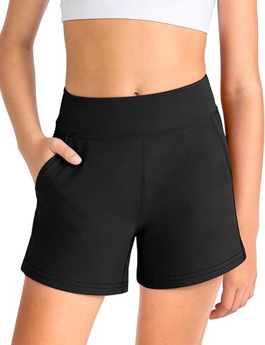 HASMES Girls High Waisted Athletic Shorts Kids Yoga Shorts with Pockets for Running Gymnastics Lounge in Kuwait