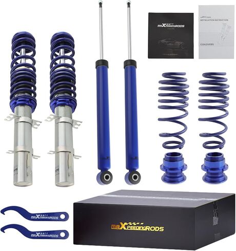 maXpeedingrods Coilovers for VW Golf MK4 FWD 1997-2007, for VW Jetta MK4 1999-2005, for VW New Beetle FWD 1998-2010, Height Adjustable Coilovers Suspension Kit Struts, Lowering Kit Blue in Kuwait