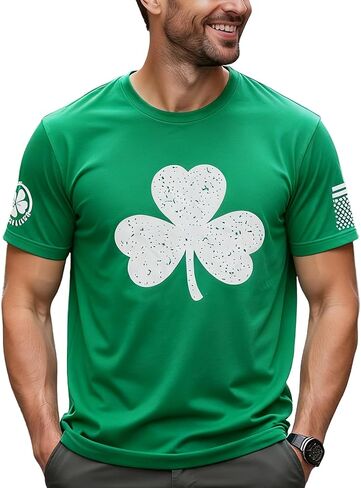 قمصان عيد القديس باتريك للرجال: تي شيرت مطبوع بجودة عالية من Lucky Irish Shamrock برقبة دائرية وأكمام قصيرة in Saudi Arabia