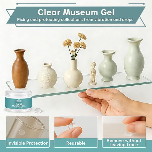 جل عرض شفاف للمتحف، معجون زلزالي قابل لإعادة الاستخدام للحفاظ على المجموعات في مكانها، شمع شفاف قابل للإزالة ولا يترك بقايا لفن الزجاج والتحف والديكور لمنع السقوط والاهتزاز (3.52 أونصة) in Kuwait