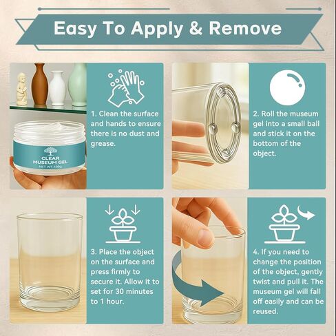 جل عرض شفاف للمتحف، معجون زلزالي قابل لإعادة الاستخدام للحفاظ على المجموعات في مكانها، شمع شفاف قابل للإزالة ولا يترك بقايا لفن الزجاج والتحف والديكور لمنع السقوط والاهتزاز (3.52 أونصة) in Kuwait