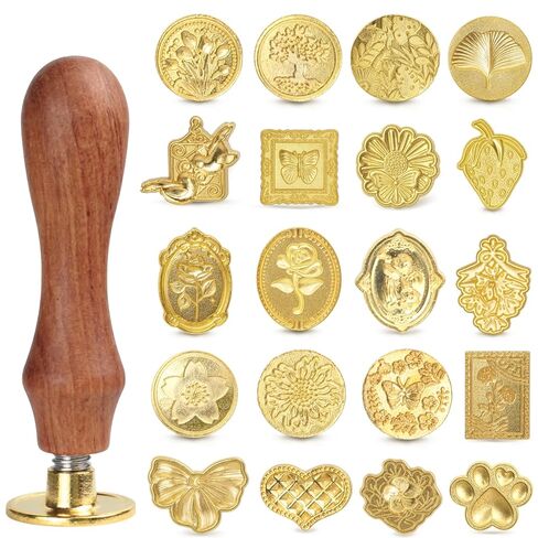 Vintage Wax Seal Stamp Set – 20-Piece Classic Seal Heads with Wooden Handle for Invitations, Letters, Gift Wrapping & More (Assorted Designs) in Saudi Arabia