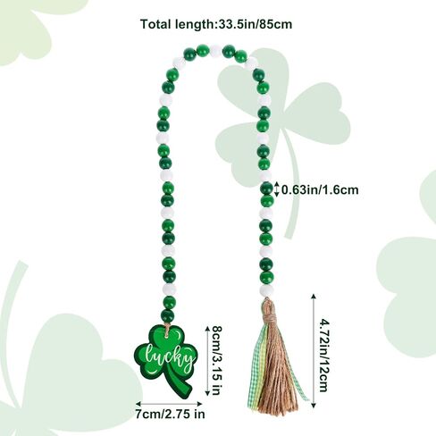 St. Patrick's Day Wood Bead Garland Green Shamrock Tassel Rustic Hanging Farmhouse Garland for Tiered Tray Decor Spring Home Decor in Saudi Arabia