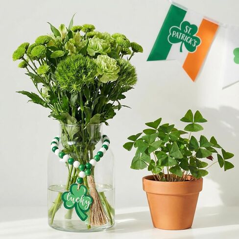 St. Patrick's Day Wood Bead Garland Green Shamrock Tassel Rustic Hanging Farmhouse Garland for Tiered Tray Decor Spring Home Decor in Saudi Arabia