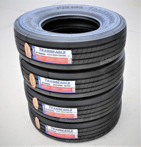 مجموعة من 4 (أربعة) إطارات شعاعية Transeagle ST Radial مصنوعة بالكامل من الفولاذ عالي التحمل للمقطورة - ST235/80R16 235/80/16 235/80-16 130/126L نطاق التحميل H LRH 16-Ply BSW جدار جانبي أسود in Kuwait