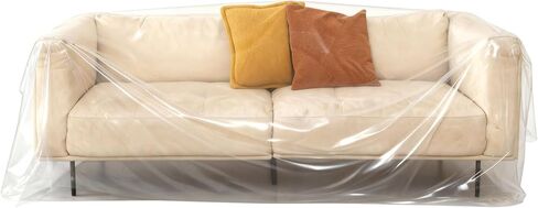 غطاء أريكة بلاستيكي مكون من قطعتين، غطاء أريكة كبير جدًا مقاوم للغبار للحركة والتخزين، أكياس نقل أثاث مقاومة للماء للأريكة المقسمة، أثاث Loveseat، مقاس 150 بوصة ارتفاع × 47 بوصة عرض، شفاف in Kuwait