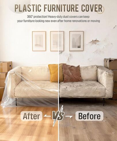 غطاء أريكة بلاستيكي مكون من قطعتين، غطاء أريكة كبير جدًا مقاوم للغبار للحركة والتخزين، أكياس نقل أثاث مقاومة للماء للأريكة المقسمة، أثاث Loveseat، مقاس 150 بوصة ارتفاع × 47 بوصة عرض، شفاف in Kuwait