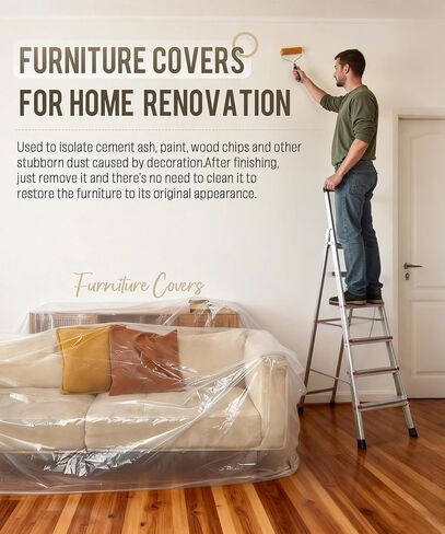 غطاء أريكة بلاستيكي مكون من قطعتين، غطاء أريكة كبير جدًا مقاوم للغبار للحركة والتخزين، أكياس نقل أثاث مقاومة للماء للأريكة المقسمة، أثاث Loveseat، مقاس 150 بوصة ارتفاع × 47 بوصة عرض، شفاف in Kuwait