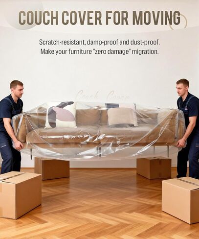 غطاء أريكة بلاستيكي مكون من قطعتين، غطاء أريكة كبير جدًا مقاوم للغبار للحركة والتخزين، أكياس نقل أثاث مقاومة للماء للأريكة المقسمة، أثاث Loveseat، مقاس 150 بوصة ارتفاع × 47 بوصة عرض، شفاف in Kuwait