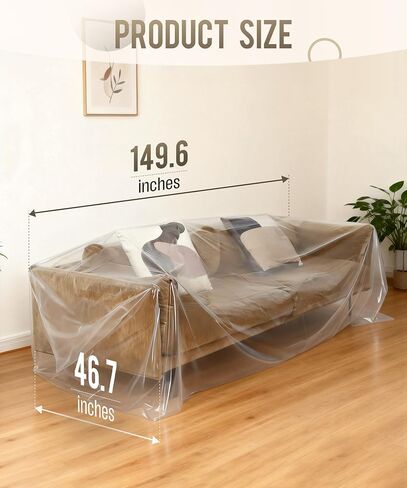 غطاء أريكة بلاستيكي مكون من قطعتين، غطاء أريكة كبير جدًا مقاوم للغبار للحركة والتخزين، أكياس نقل أثاث مقاومة للماء للأريكة المقسمة، أثاث Loveseat، مقاس 150 بوصة ارتفاع × 47 بوصة عرض، شفاف in Kuwait