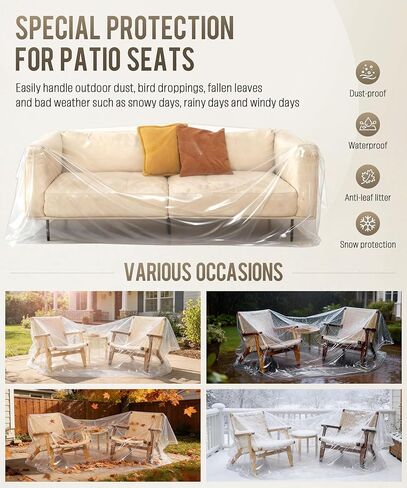 غطاء أريكة بلاستيكي مكون من قطعتين، غطاء أريكة كبير جدًا مقاوم للغبار للحركة والتخزين، أكياس نقل أثاث مقاومة للماء للأريكة المقسمة، أثاث Loveseat، مقاس 150 بوصة ارتفاع × 47 بوصة عرض، شفاف in Kuwait